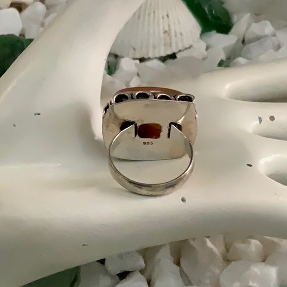 Silver Orange Agate Stone Ring 35 CT - Picture 5 of 5